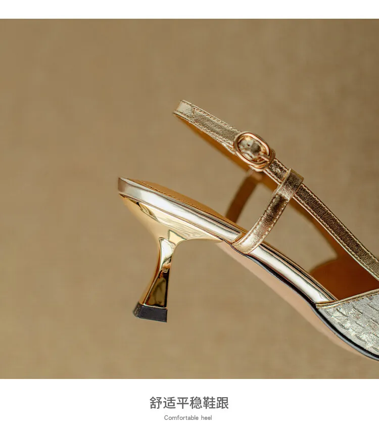 Summer high-heeled leather closed-toe sandals for women, fashion shoes, size 5-4m