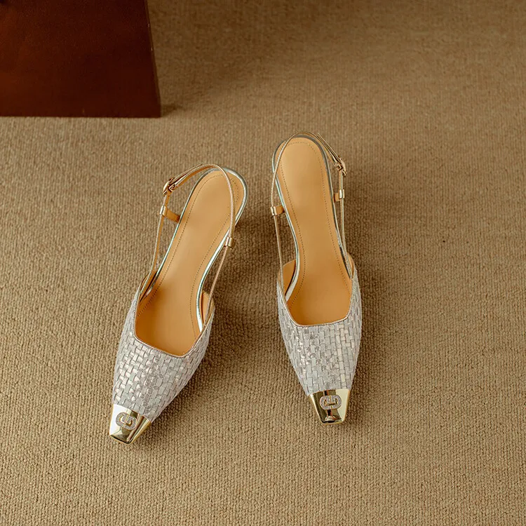 Summer high-heeled leather closed-toe sandals for women, fashion shoes, size 5-4m