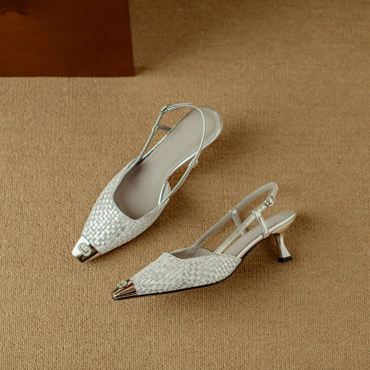 Summer high-heeled leather closed-toe sandals for women, fashion shoes, size 5-4m