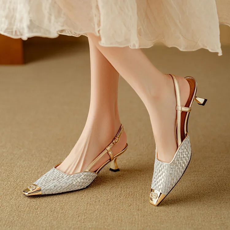 Summer high-heeled leather closed-toe sandals for women, fashion shoes, size 5-4m