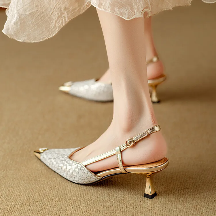 Summer high-heeled leather closed-toe sandals for women, fashion shoes, size 5-4m