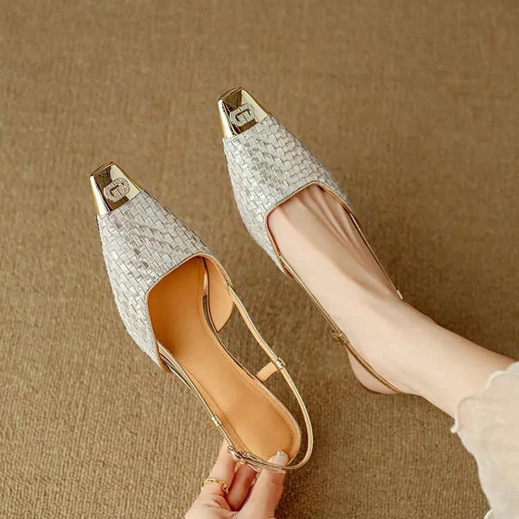 Summer high-heeled leather closed-toe sandals for women, fashion shoes, size 5-4m
