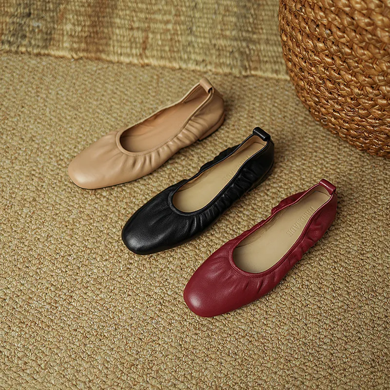 Comfortable soft lambskin women's shoes, elegant round toe, low-cut flat shoes, plus size 4142.