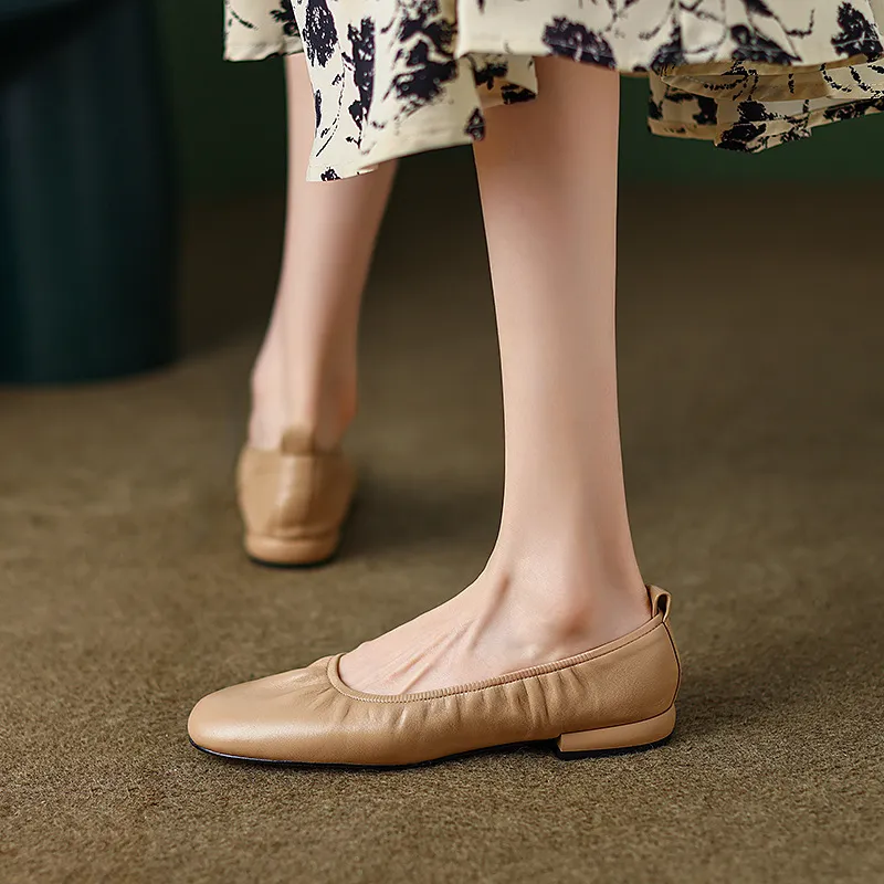Comfortable soft lambskin women's shoes, elegant round toe, low-cut flat shoes, plus size 4142.
