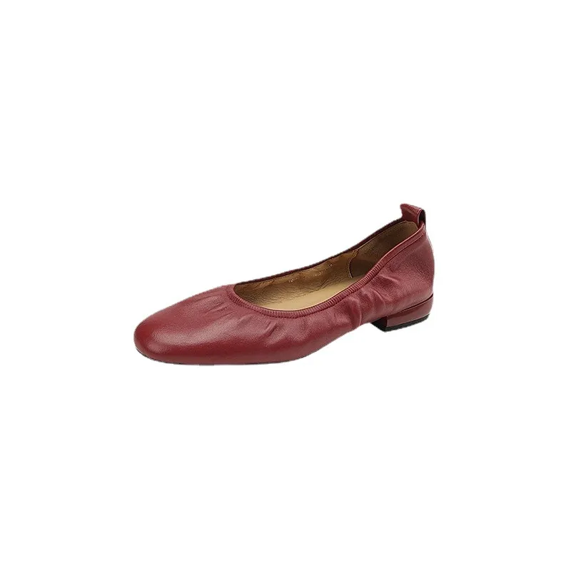 Comfortable soft lambskin women's shoes, elegant round toe, low-cut flat shoes, plus size 4142.