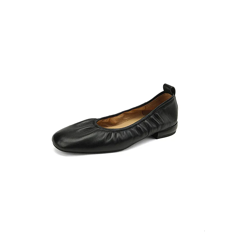 Comfortable soft lambskin women's shoes, elegant round toe, low-cut flat shoes, plus size 4142.
