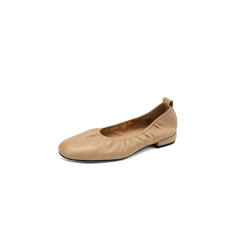 Comfortable soft lambskin women's shoes, elegant round toe, low-cut flat shoes, plus size 4142.