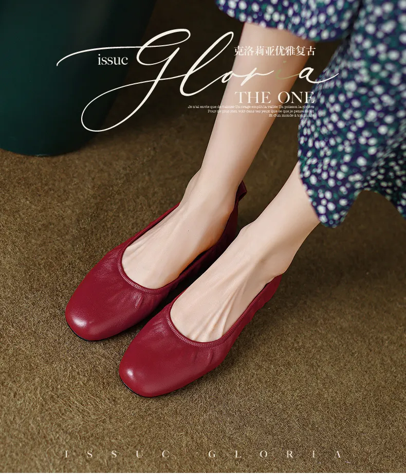 Comfortable soft lambskin women's shoes, elegant round toe, low-cut flat shoes, plus size 4142.