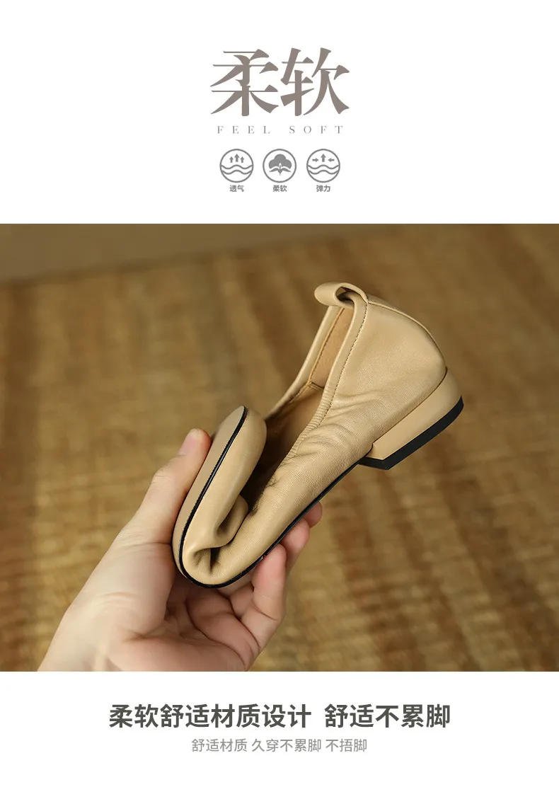 Comfortable soft lambskin women's shoes, elegant round toe, low-cut flat shoes, plus size 4142.
