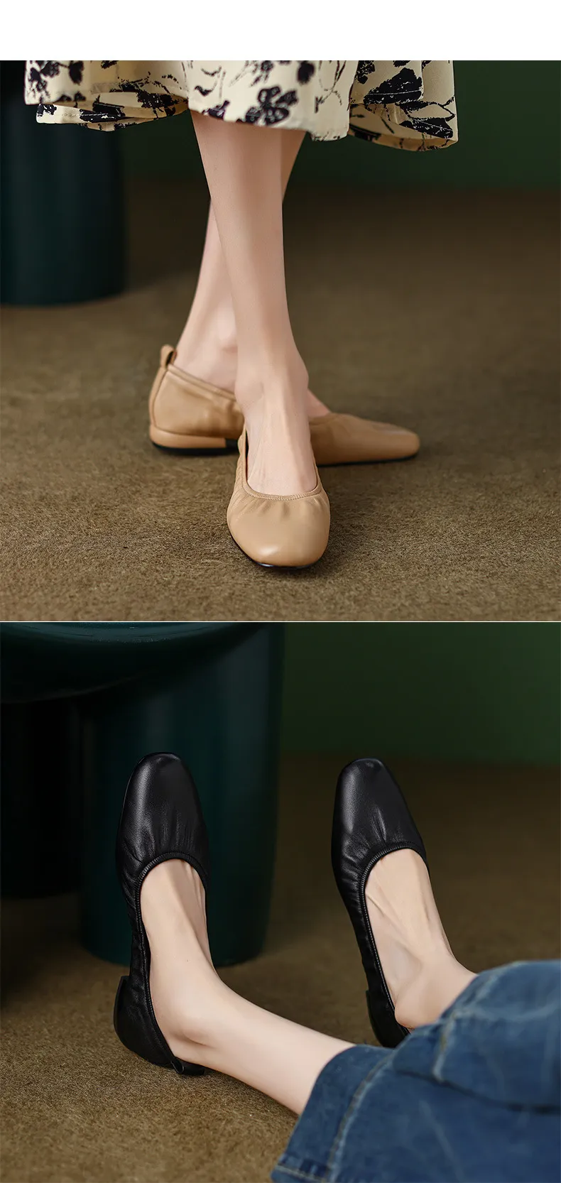 Comfortable soft lambskin women's shoes, elegant round toe, low-cut flat shoes, plus size 4142.