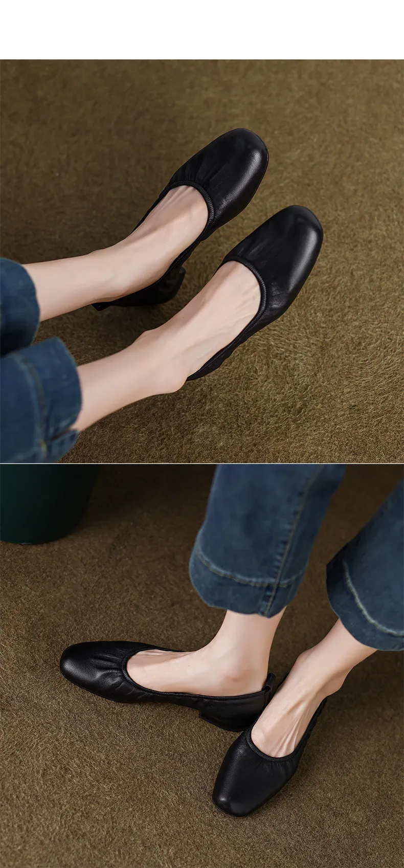 Comfortable soft lambskin women's shoes, elegant round toe, low-cut flat shoes, plus size 4142.