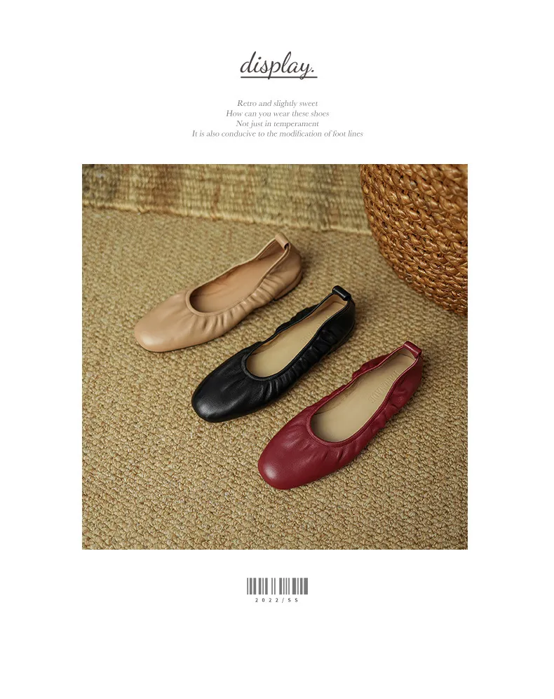 Comfortable soft lambskin women's shoes, elegant round toe, low-cut flat shoes, plus size 4142.