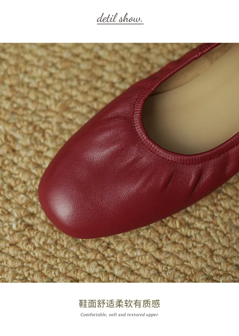 Comfortable soft lambskin women's shoes, elegant round toe, low-cut flat shoes, plus size 4142.