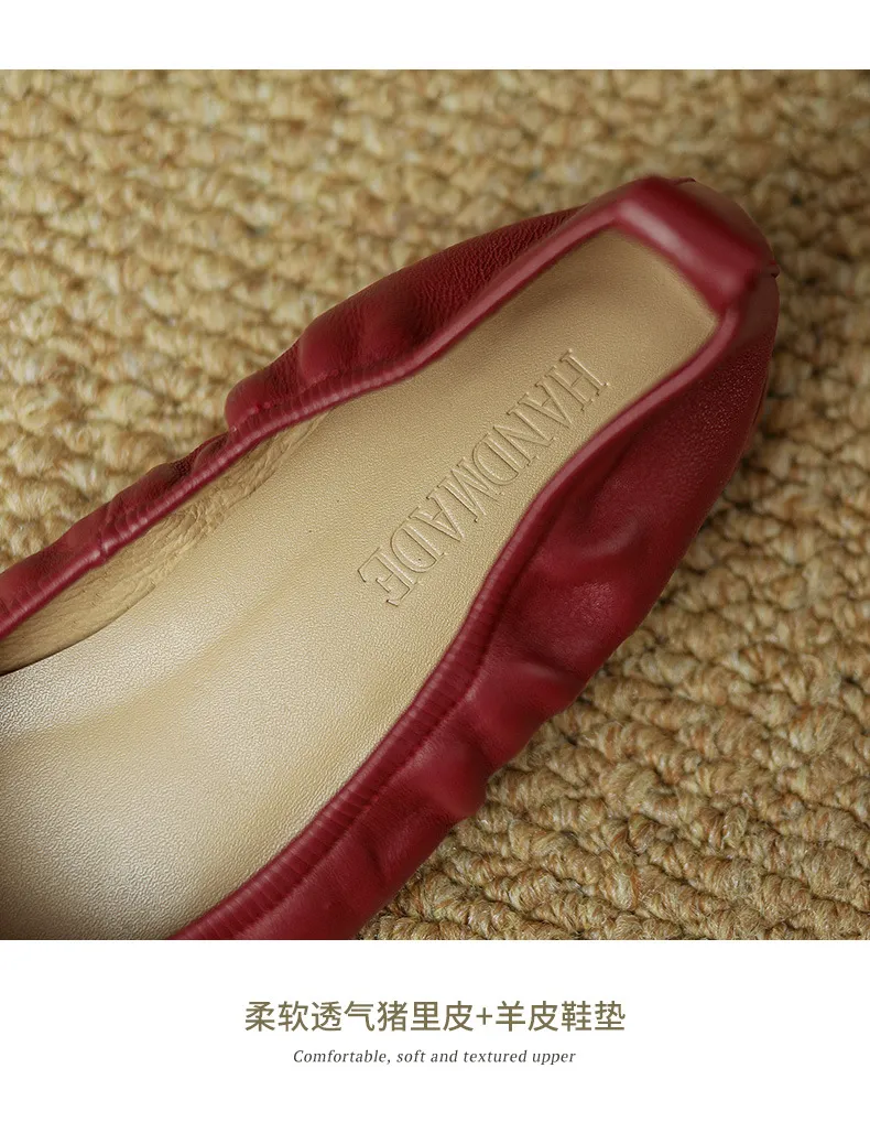 Comfortable soft lambskin women's shoes, elegant round toe, low-cut flat shoes, plus size 4142.