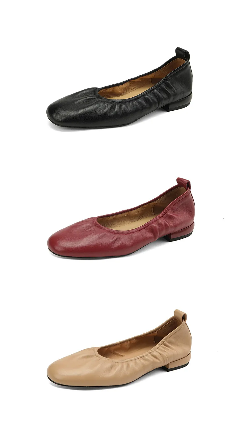 Comfortable soft lambskin women's shoes, elegant round toe, low-cut flat shoes, plus size 4142.