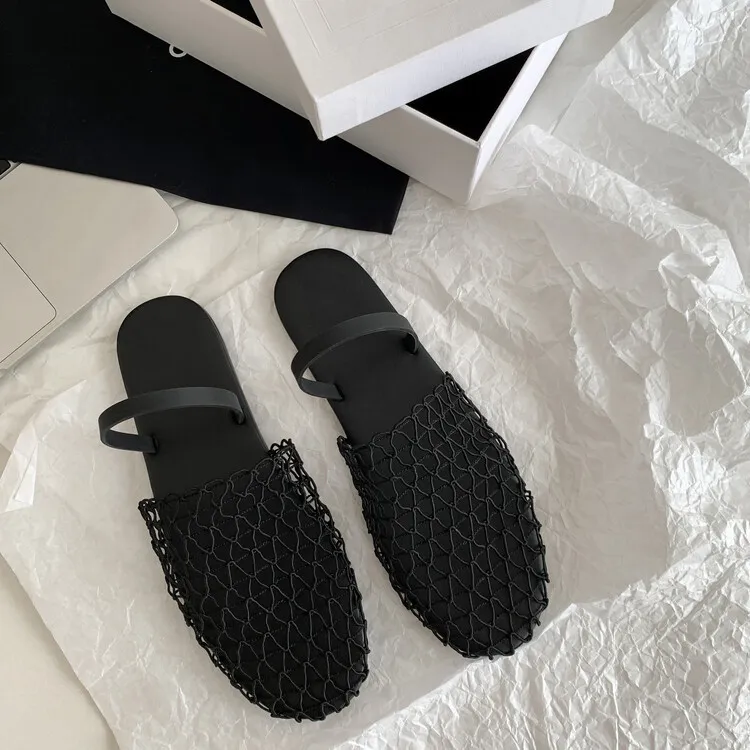 Summer mesh woven openwork closed-toe slippers, fashionable outerwear one-strap sandals for women, sizes 5-10b