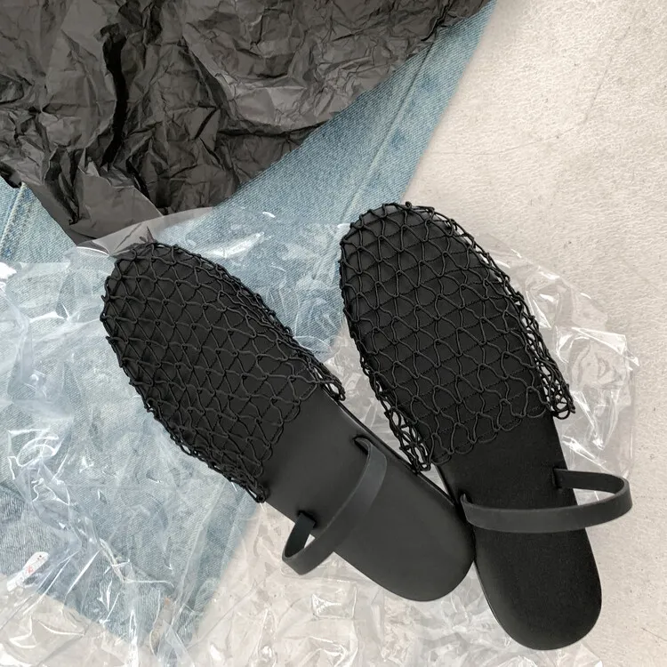 Summer mesh woven openwork closed-toe slippers, fashionable outerwear one-strap sandals for women, sizes 5-10b