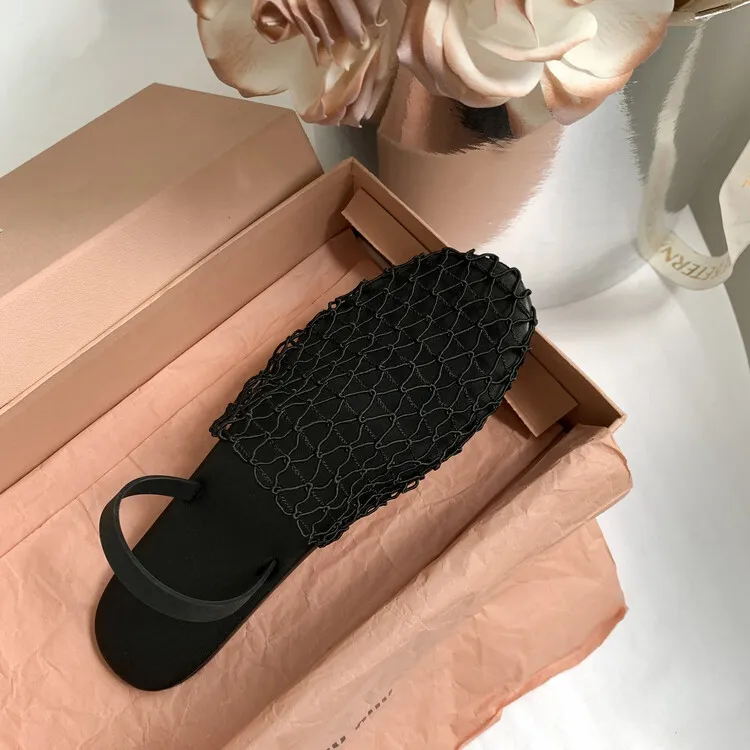 Summer mesh woven openwork closed-toe slippers, fashionable outerwear one-strap sandals for women, sizes 5-10b