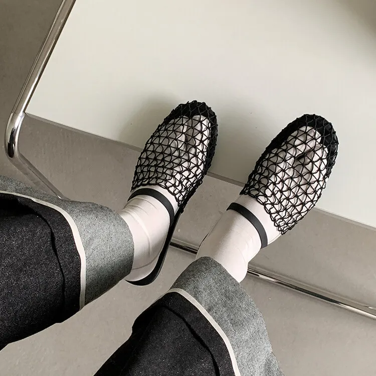Summer mesh woven openwork closed-toe slippers, fashionable outerwear one-strap sandals for women, sizes 5-10b