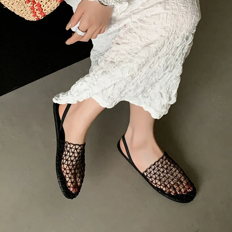 Summer mesh woven openwork closed-toe slippers, fashionable outerwear one-strap sandals for women, sizes 5-10b
