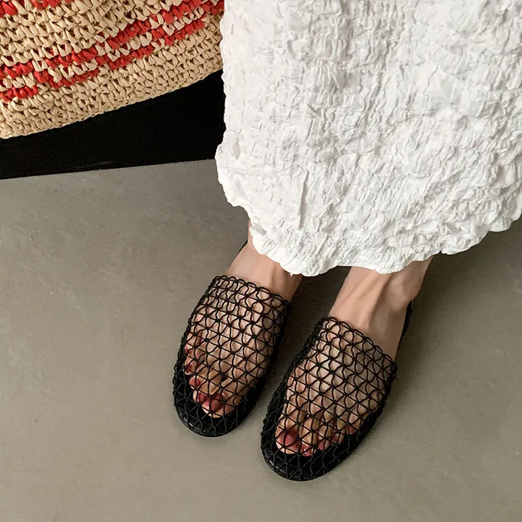 Summer mesh woven openwork closed-toe slippers, fashionable outerwear one-strap sandals for women, sizes 5-10b