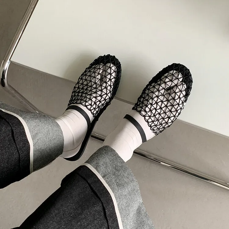 Summer mesh woven openwork closed-toe slippers, fashionable outerwear one-strap sandals for women, sizes 5-10b