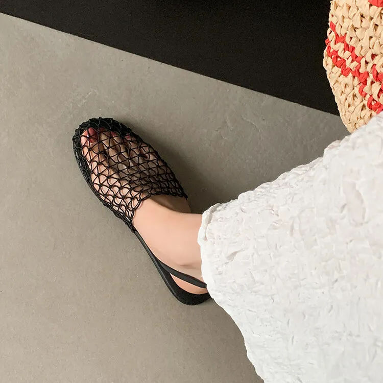 Summer mesh woven openwork closed-toe slippers, fashionable outerwear one-strap sandals for women, sizes 5-10b
