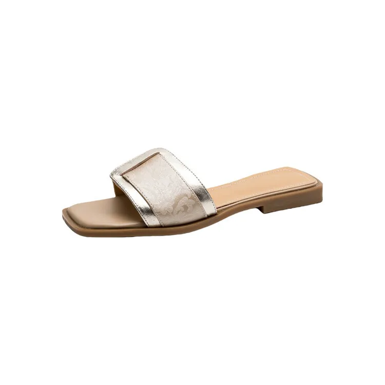 Low-heeled square buckle slip-on sandals for summer, trendy open-toe flat sandals for women, 5-10 hours.