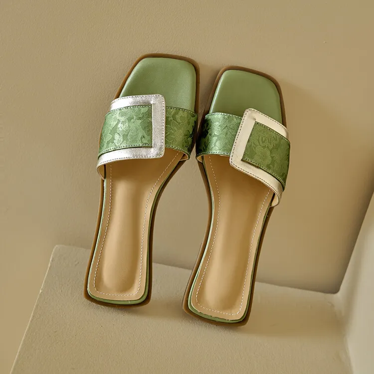Low-heeled square buckle slip-on sandals for summer, trendy open-toe flat sandals for women, 5-10 hours.