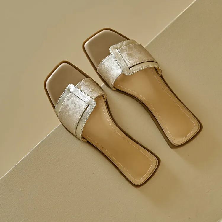 Low-heeled square buckle slip-on sandals for summer, trendy open-toe flat sandals for women, 5-10 hours.