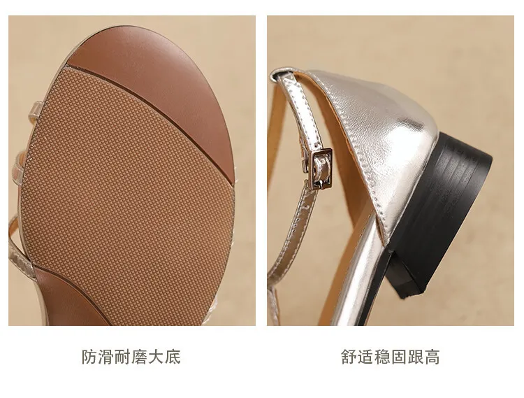 Summer French Roman style silver T-strap peep-toe flat vacation style women's shoes 5-10m