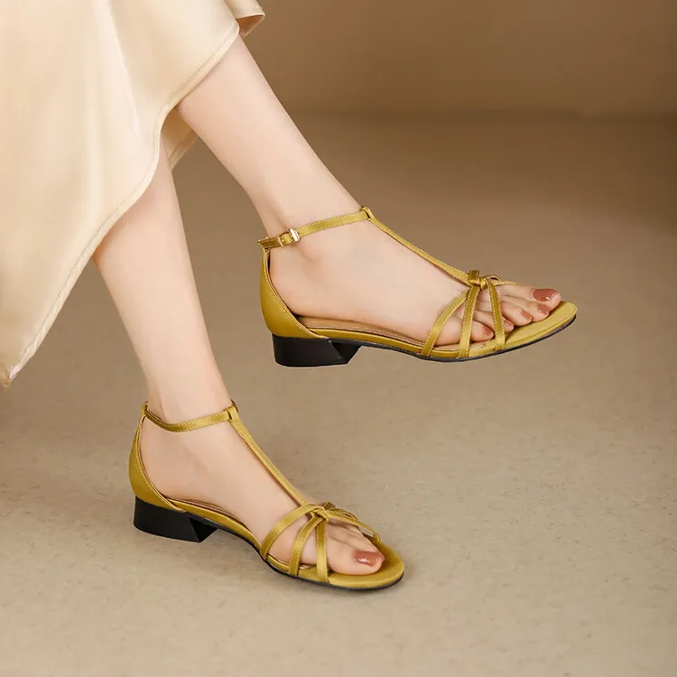 Summer French Roman style silver T-strap peep-toe flat vacation style women's shoes 5-10m