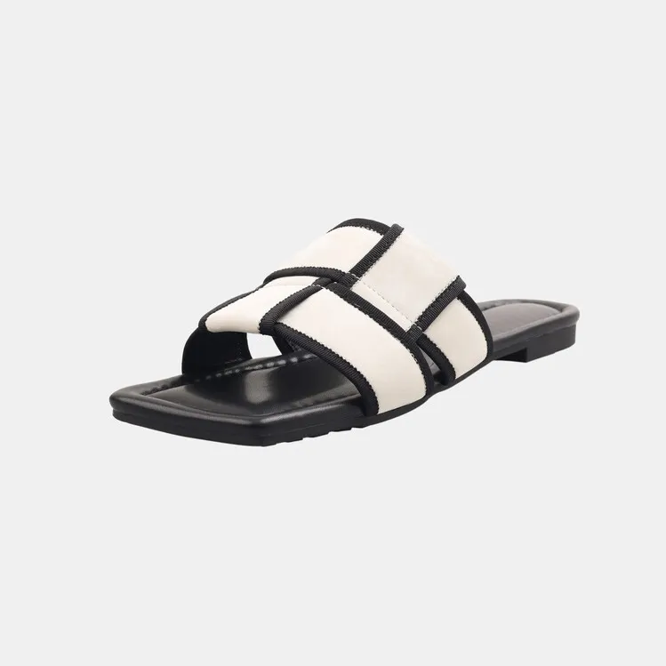 Women's plaid woven open-toe sandals, summer outdoor wear, flat sandals, size 5-10