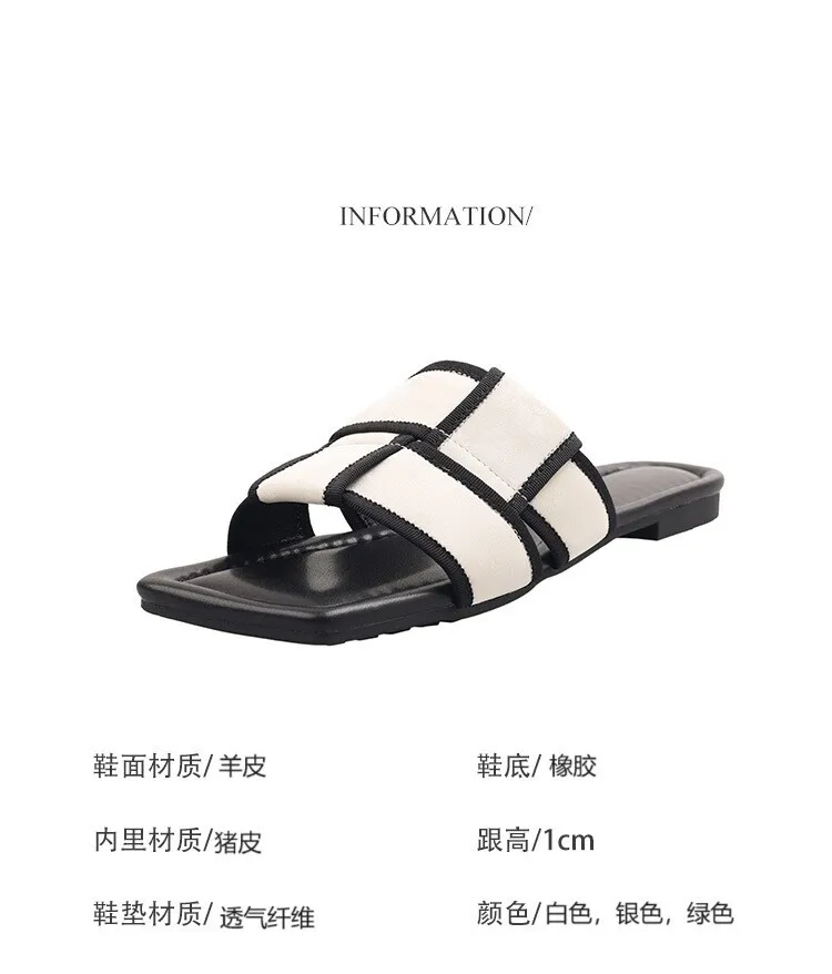 Women's plaid woven open-toe sandals, summer outdoor wear, flat sandals, size 5-10