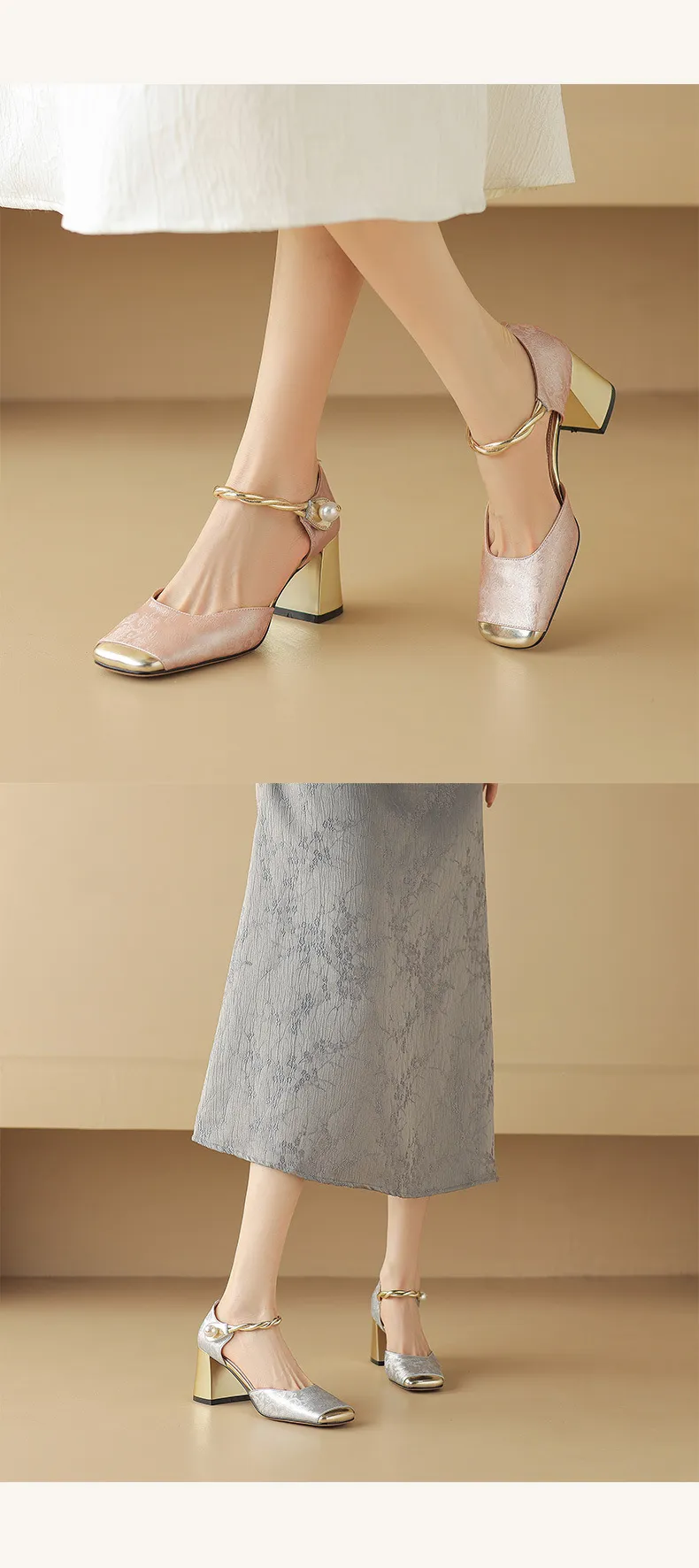 Summer Chinese style silk cowhide women's sandals, square toe, high heel, one-strap fashion sandals