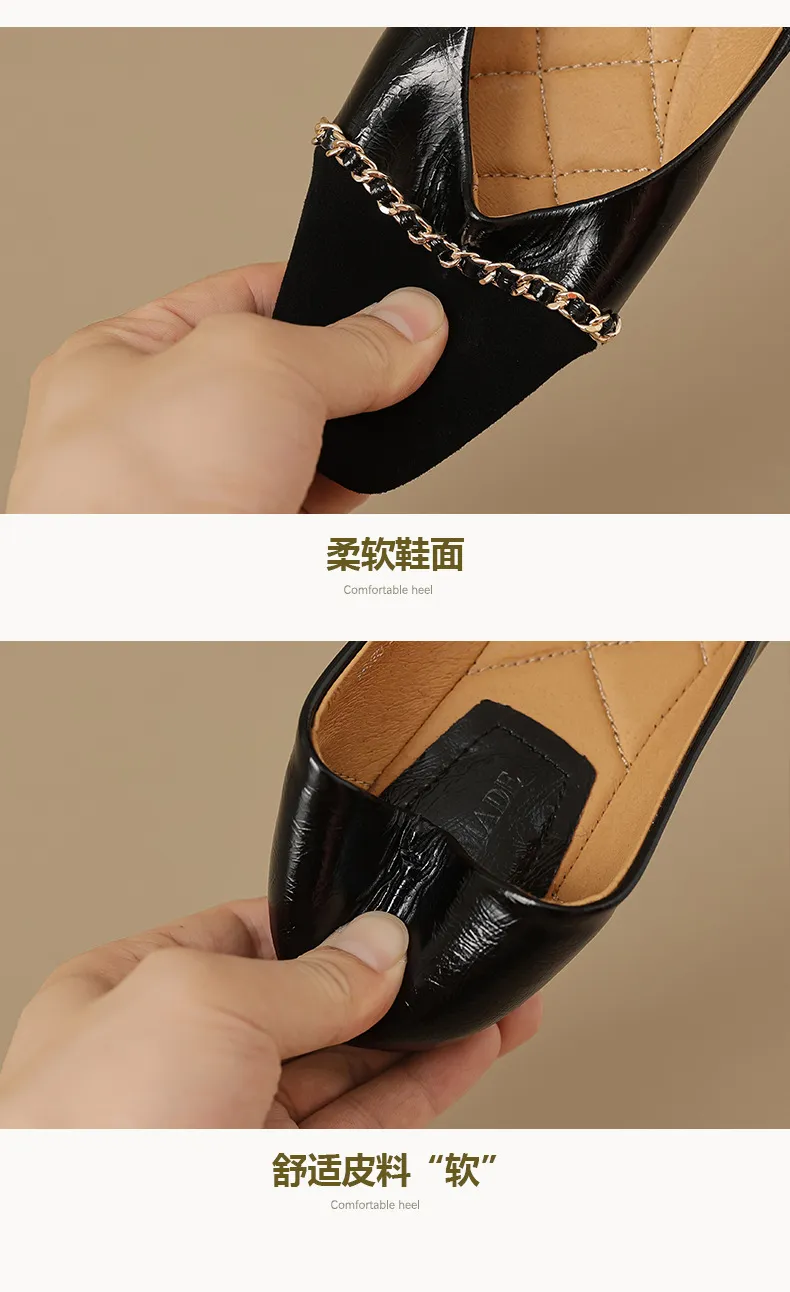 High-volume selling style, elegant flat women's shoes for spring and autumn, soft-soled, stylish, chain-link, color-blocked, Chanel-style single shoes.