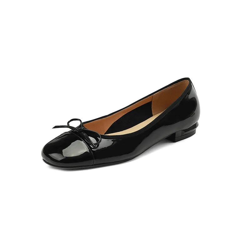 Spring and Autumn Square Toe Low Mouth Solid Color Bow Single Shoes 33-42 Plus Size Red Patent Leather Granny Shoes