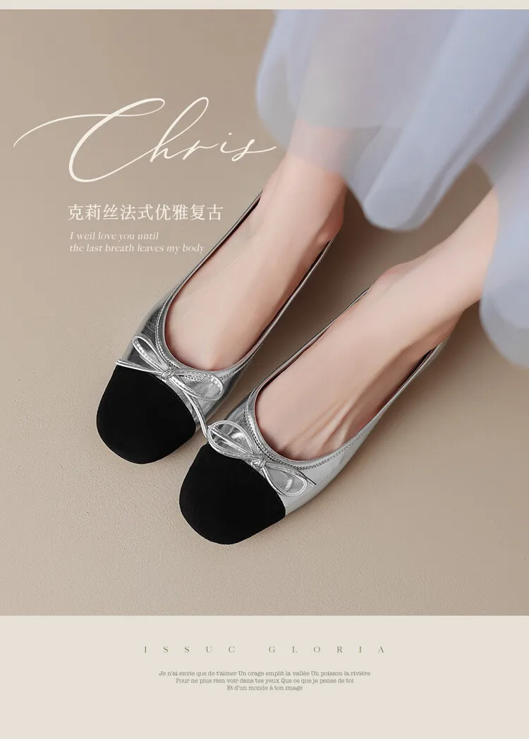 Spring and Autumn Square Toe Low Mouth Solid Color Bow Single Shoes 33-42 Plus Size Red Patent Leather Granny Shoes
