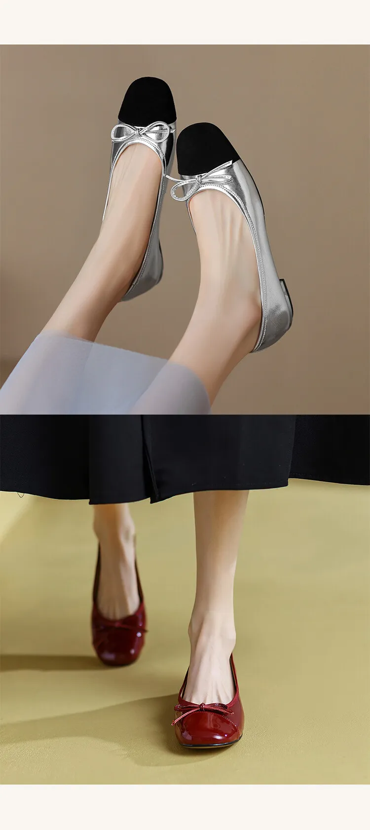 Spring and Autumn Square Toe Low Mouth Solid Color Bow Single Shoes 33-42 Plus Size Red Patent Leather Granny Shoes