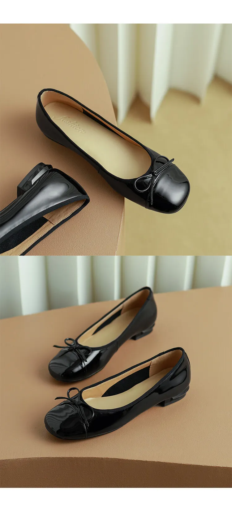 Spring and Autumn Square Toe Low Mouth Solid Color Bow Single Shoes 33-42 Plus Size Red Patent Leather Granny Shoes