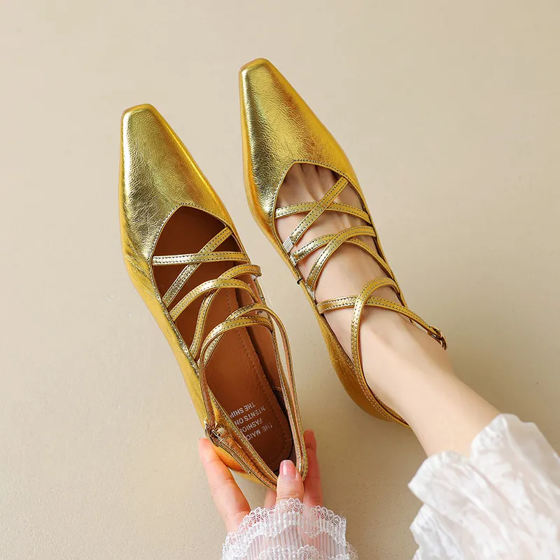 Autumn square-toe cross strap buckle single shoes, French retro hand-scratched sheepskin Mary Jane kitten heel women's shoes
