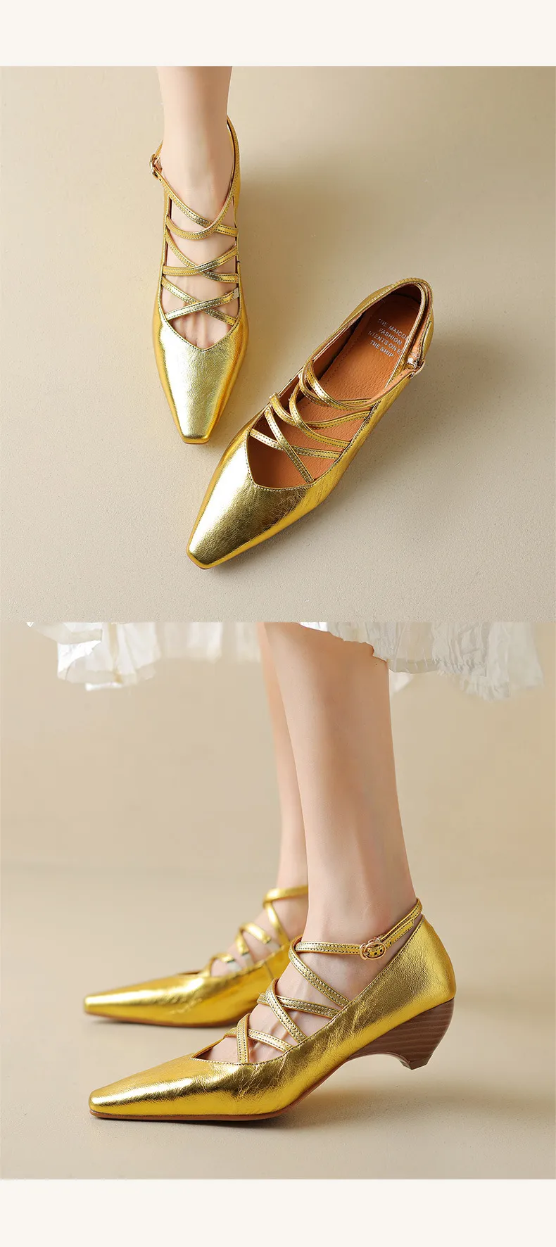 Autumn square-toe cross strap buckle single shoes, French retro hand-scratched sheepskin Mary Jane kitten heel women's shoes