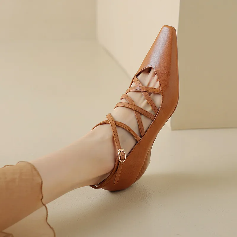 Autumn square-toe cross strap buckle single shoes, French retro hand-scratched sheepskin Mary Jane kitten heel women's shoes