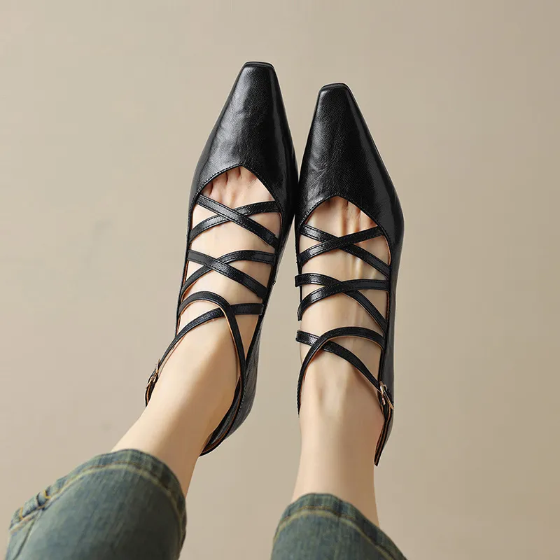 Autumn square-toe cross strap buckle single shoes, French retro hand-scratched sheepskin Mary Jane kitten heel women's shoes