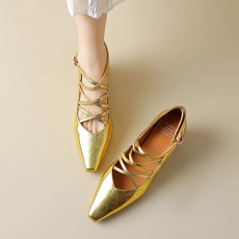 Autumn square-toe cross strap buckle single shoes, French retro hand-scratched sheepskin Mary Jane kitten heel women's shoes