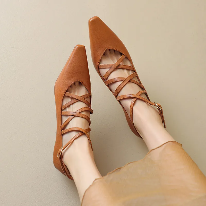 Autumn square-toe cross strap buckle single shoes, French retro hand-scratched sheepskin Mary Jane kitten heel women's shoes