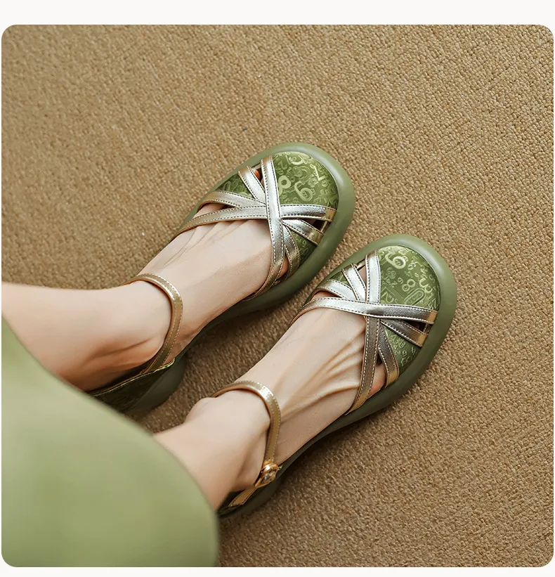 Summer round-toe high-heeled hollow women's shoes, fashionable high-heeled platform retro closed-toe pig cage hollow sandals
