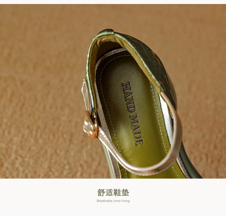 Summer round-toe high-heeled hollow women's shoes, fashionable high-heeled platform retro closed-toe pig cage hollow sandals