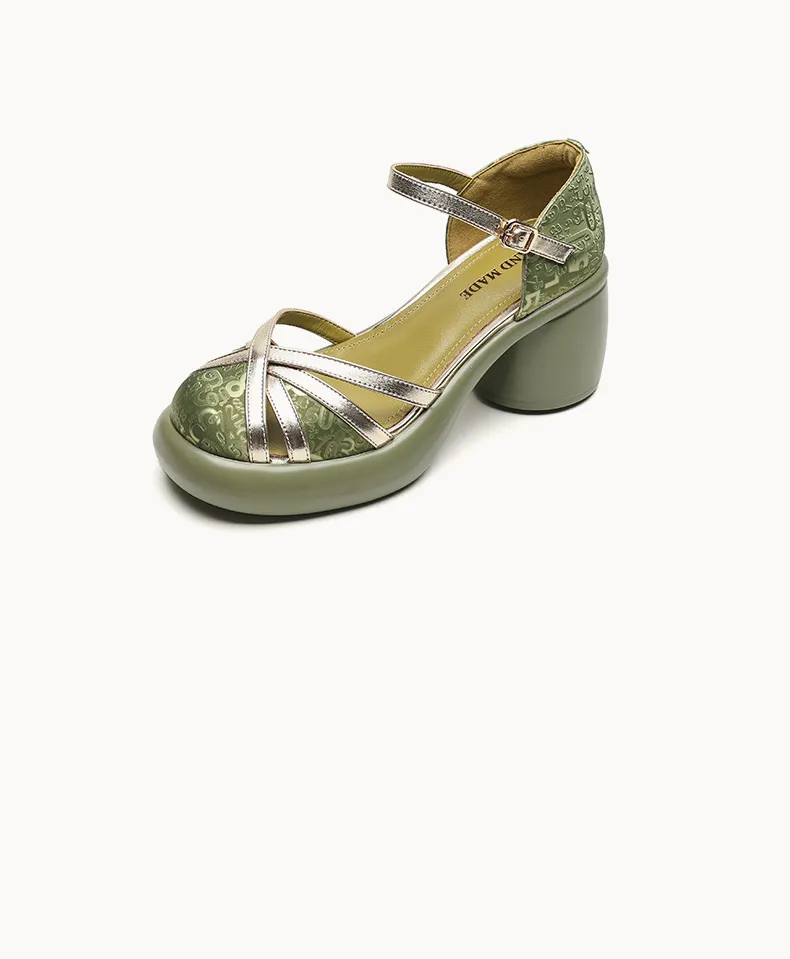 Summer round-toe high-heeled hollow women's shoes, fashionable high-heeled platform retro closed-toe pig cage hollow sandals