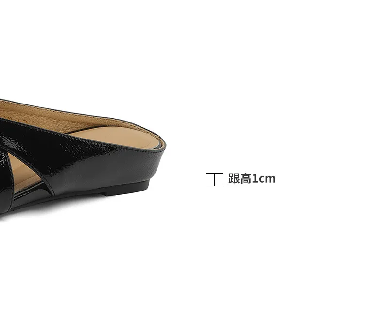 Summer handmade women's leather slippers, low heel, Korean style, round toe, closed toe, half slippers, suitable for wearing outside.